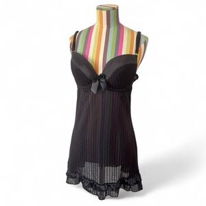 Sheer Pinstripe Mini Slip Ruffle Hem